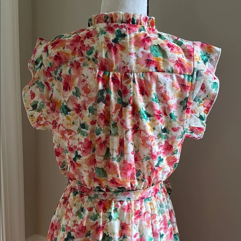 Apricot Floral Ruffle Sleeve Midi Dress Women's Size Small